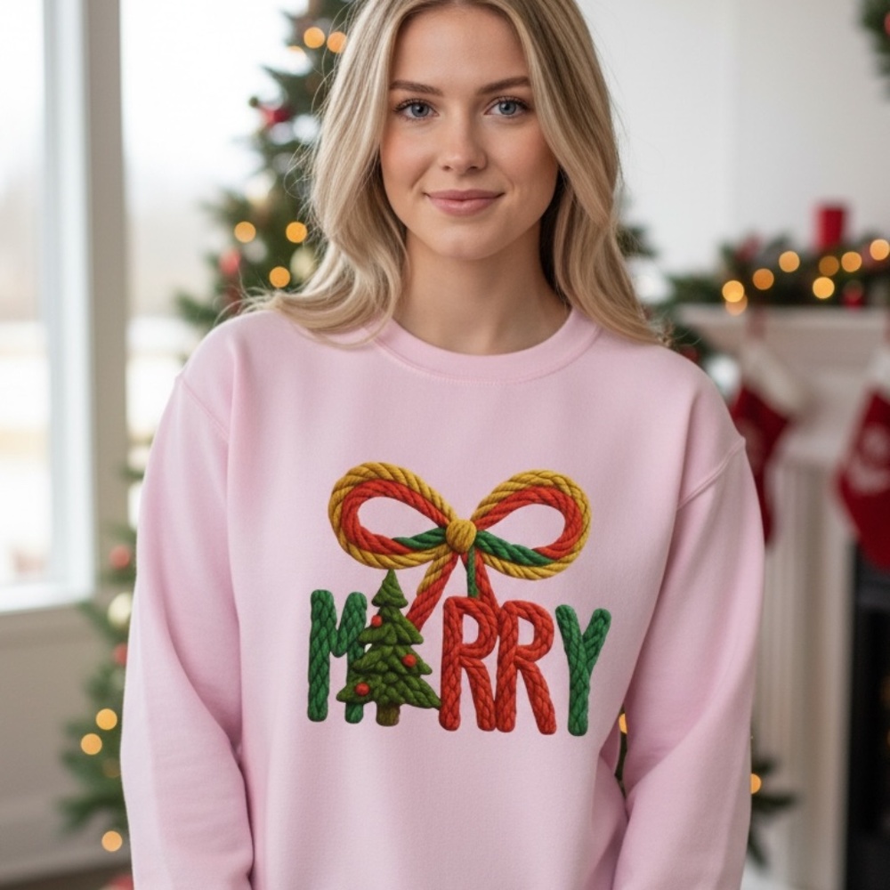 Merry Christmas Tree Rope Sweatshirt Pink S M L XL XXL Soft realistic 3D New